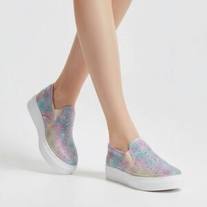 La Sheelah pink rainbow, tie-dye rhinestone, bling sneakers, shoes, size 8.5